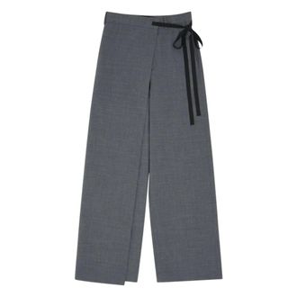 Maison Margiela Wide Trousers, female, Gray, Size: XS Tie Detail Wide-Leg Trousers