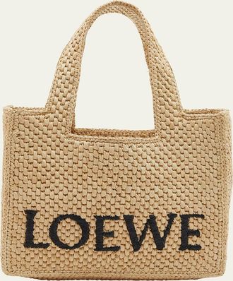 Loewe x Paulas Ibiza Font Logo Small Tote Bag in Raffia