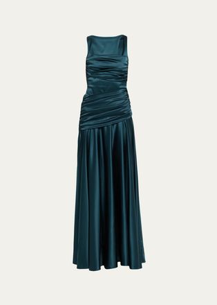 La Petite Robe Di Chiara Boni Raula Ruched Bateau-Neck Satin Gown