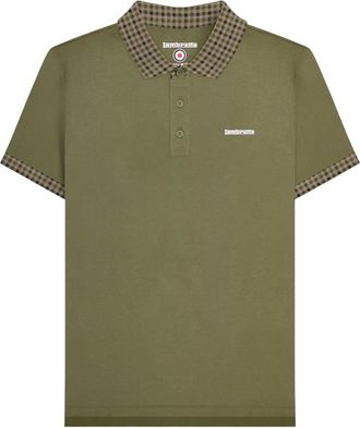 Lambretta Heren SS25 Gingham Poloshirt (Kaki Groen)
