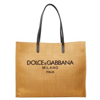 Dolce & Gabbana Brown Raffia Leather Shoulder Bag Tote Bag (Pre-Owned)