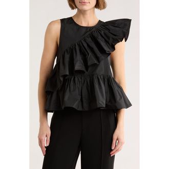 Cinq &agrave; Sept Ricki Asymmetrical Shoulder Peplum Top in Black at Nordstrom Rack, Size Xx-Small