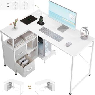 Woltu Scrivania a L,Porta PC,Tavolo per Computer,Con prese USB-A Typ-C, bianco