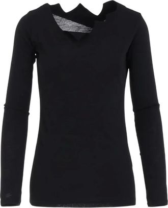 Yohji Yamamoto Top con motivo a zigzag - Nero