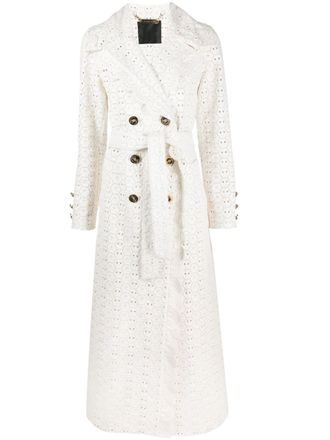 Philipp Plein Trench in pelle con ricamo Sangallo - Bianco