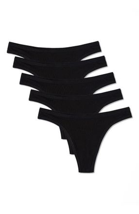 Pact Everyday Classic Fit Thong 5-Pack Made With Organic Cotton in Black at Nordstrom, Size Xx-Large