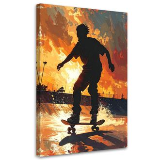 Feeby Cuadro En Lienzo Patinadora Al Atardecer En Composici&oacute;n Din&aacute;mica 80x120
