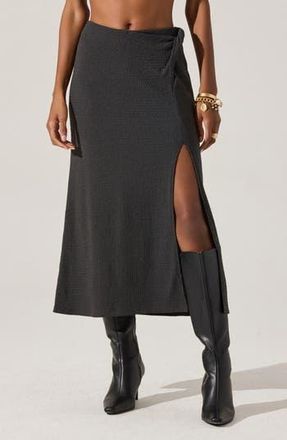 ASTR the Label Lindy Textured Knit Twist Waist Midi Skirt in Charcoal at Nordstrom Rack, Size Large