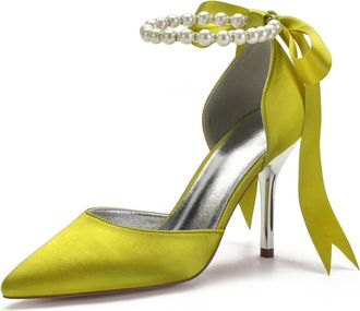 Miyoopark Wedding and Evening Shoes for Women Prom Pumps with Ribbon M532 Yellow UK 4.5
