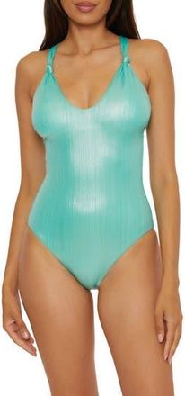BECCA by Rebecca Virtue Origami Cutout One-Piece Swimsuit in Aqua Sea at Nordstrom Rack, Size Small