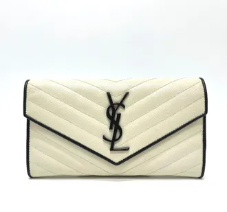 Saint Laurent Black White Leather Long Wallet (Bi-Fold) (Pre-Owned)