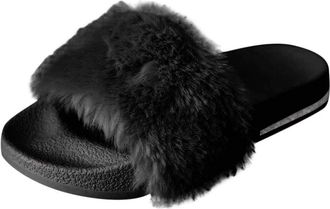 Generic Womens Ladies Fashion Casual Crystal Furry Soft Slippers Indoor Home Shoes Open Toes Sandals for Women