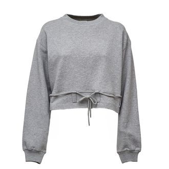 Dries Van Noten Boxy Cropped Cotton Jersey Sweater With Drawstring Belt