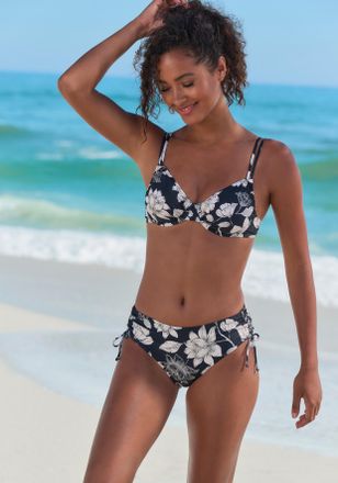 s.Oliver B&uuml;gel-Bikini-Top S.OLIVER Lady, Damen, Gr. 36, Cup C, schwarz (schwarz, creme), Microfaser, Recycling-Polyamid, gebl&uuml;mt, Bikini-Oberteile B&uuml;gel-Bikini