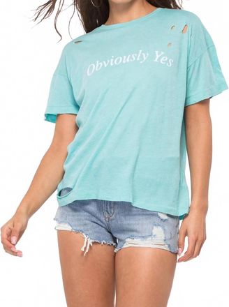 Wildfox Obviously Yes Destroyed Sonic Tee In Trance Teal
