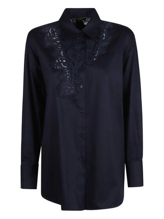 Ermanno Scervino lace polo-collar shirt - women - Fabric - 40 - Blue