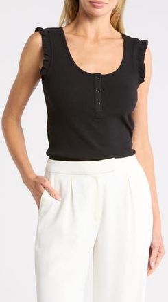 Daniel Rainn Scoop Neck Rib Knit Henley in Black at Nordstrom Rack, Size X-Large