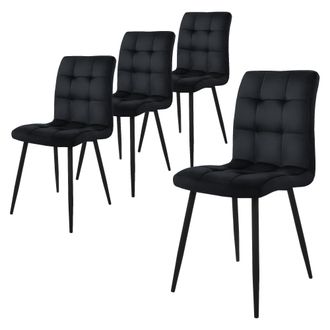 ML Design Ml-design - Set De 4x Sillas De Comedor Con Respaldo Asiento Ergon&oacute;mico Acolchado Tapizado De Terciopelo Negro Con Patas De Metal Sill&oacute;n De Dise&ntilde;o Mod