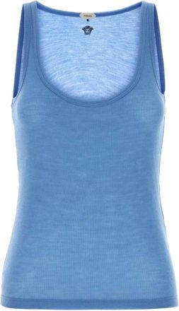 Versace Wool Tank Top - Dames - Tops zonder mouwen - Blauw - S - Wol - Tops