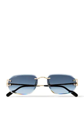 Cartier Signature C Rimless Rectangular-Frame Gold-Tone Sunglasses