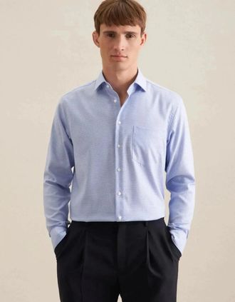 Seidensticker Seidensticker Mens Regular Fit No Iron New Kent Structured Business Shirt Light Blue - Size: 46/Regular