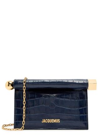 Jacquemus La Petite Pochette Rond Carr&eacute; Crocodile-effect Leather Clutch - Navy - One Size