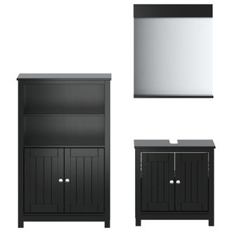 vidaXL Vidaxl - Juego De Muebles De Ba&ntilde;o Berg 3 Pzas Madera Maciza Pino Negro