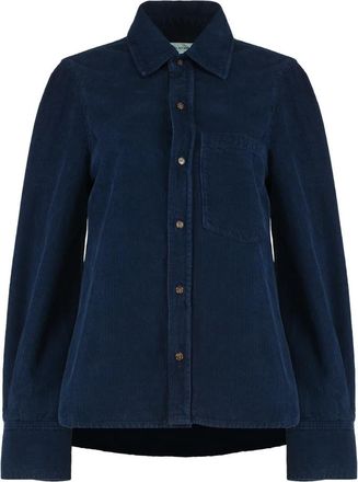 Victoria Beckham Fluweel corduroy overhemd in donkerblauw - Dames - Overhemden - Blauw - 2XS - Katoen - Overhemden