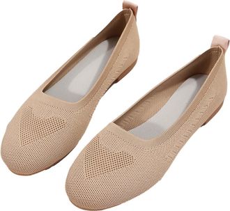 Generic Ladies Flat Shoes Mesh Breathable Casual Lightweight Slip On Shoes Soft Sole Extra Comfort Wide Fit Running Sneakers Sport Outdoor Khaki