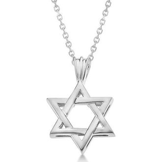 Allurez Classic Jewish Star of David Pendant Necklace Solid 14k in White Gold at Nordstrom, Size 18