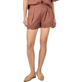 English Factory Lace Trim Linen & Cotton Shorts in Chocolate Brown at Nordstrom, Size X-Small