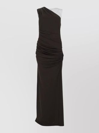 Rotate asymmetric midi dress one shoulder ruched slit