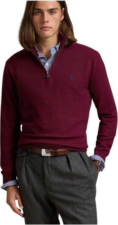 Polo Ralph Lauren Truien & Vesten, Heren, Rood, L, Katoen, Mesh-Gebreide Quarter-Zip Sweater