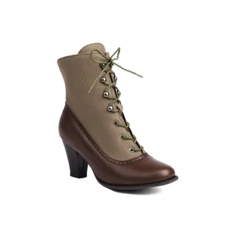 Generic Comfortable Womens Winter Boots - Chunky Heel Ankle Booties with Crisscross Lacing, Side Zipper & Warm Lining, Wide Calf Size Available(brown,5.5 UK)