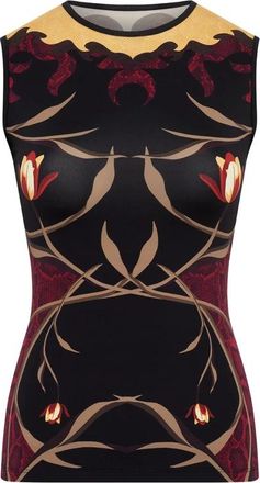 Marine Serre Flowers Printed Jersey Second Skin Top - Dames - Tops zonder mouwen - Zwart - XS - Tweed - Tops