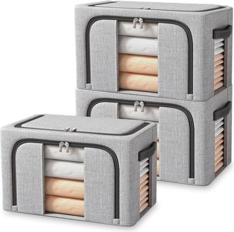 OEM Caja De Almacenamiento - 24 L - Marco De Acero Inoxidable - Para Edredones Y Ropa - Gris - Paquete De 3