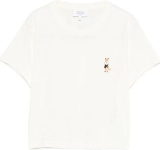 Maison Kitsun&eacute; Fox Embroidery T-Shirt - Dames - T-shirts - Wit - S - Tops