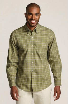 Lands End Traditional Fit No Iron Twill Shirt in River Stone Green/gold Plaid at Nordstrom, Size Xx-Large
