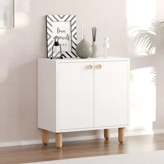 Dmora Credenza Pontida, Madia Un Ripiano, 2 Ante, 2 Vani, 72x36x73h Cm Bianco