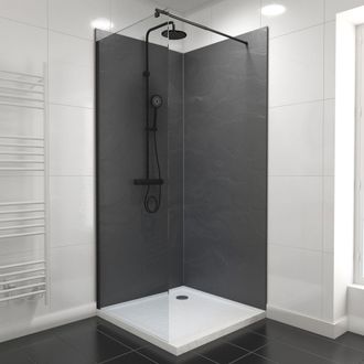 Aurlane Pack De 2 Paneles Murales Piedra 90+90x210 Con Perfiles Negro Stoneit
