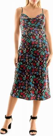 Nicole Miller Gabriella Satin Midi Slip Dress In Keys