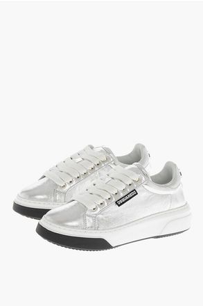 Dsquared2 Metallic Leather Low-Top Sneakers BUMPER with Craquel&eacute; Effec size 36