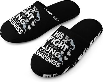 Generic His Fight Is My Fight Lung Cancer Awareness Mens House Slippers Slip Indoor Slipper On Shoes Warm Outdoor