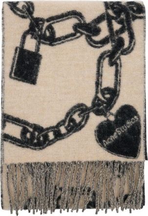 Acne Studios Unisex Chain-Link Wool Jacquard Scarf Beige
