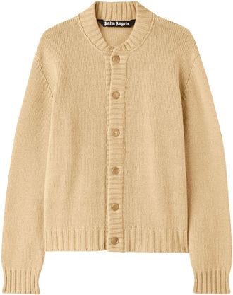 Palm Angels Mens Curved Logo Cardigan Beige - Size Medium