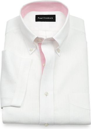 Paul Fredrick Tailored Fit Non-iron Linen Solid Dress Shirt With Contrast Trim