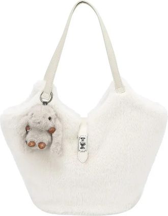Generic Womens Plush Bags Fluffy Texture Shoulder Bag Solid Color Commuting Bucket Women Casual Versatile Handle(White)
