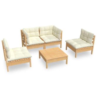 vidaXL Mmuebles De Jard&iacute;n 5 Pzas Y Cojines Madera Maciza De Pino Crema Vidaxl