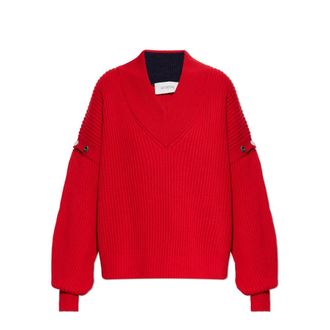 Sportmax TAY Wollen Trui - Dames - V-hals truien - Rood - XS - Wol - Truien & Vesten