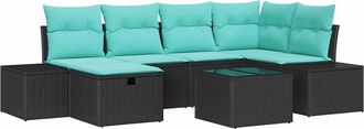 vidaXL Conjunto De Sof&aacute; De Jard&iacute;n 7 Uds. Negro Rat&aacute;n Sint&eacute;tico Vidaxl